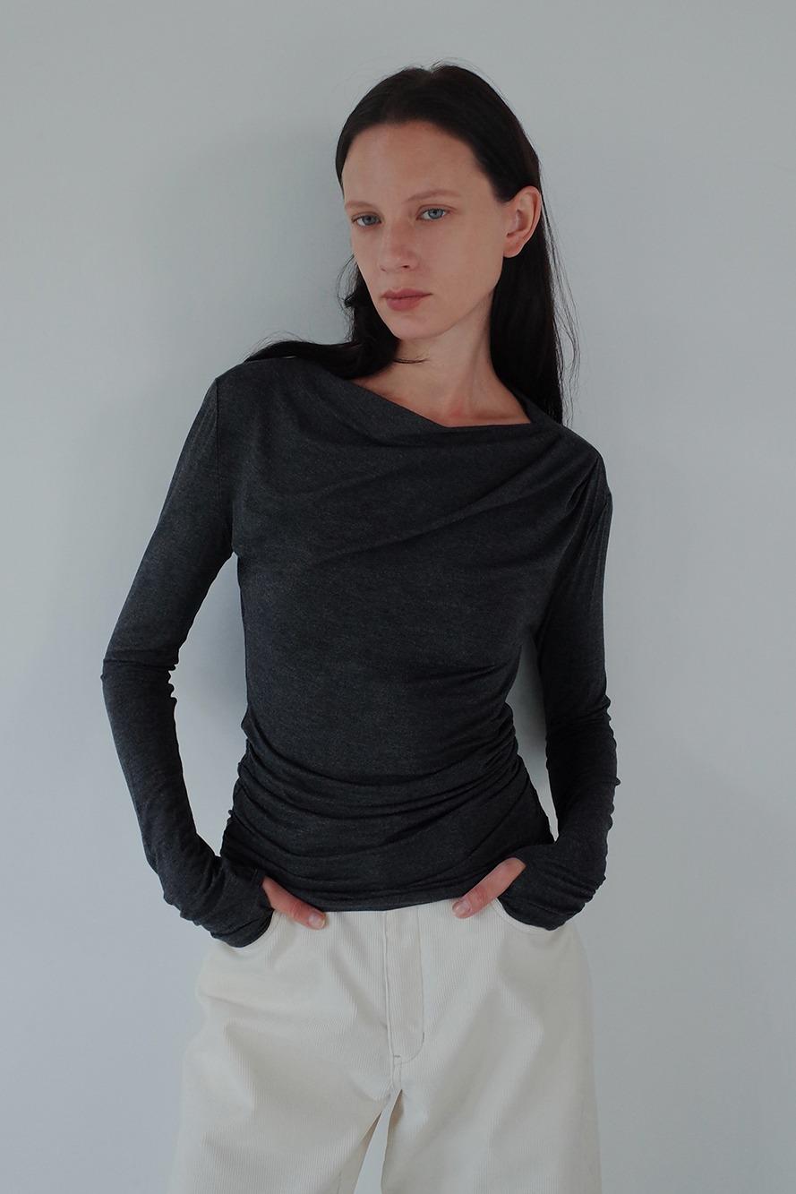 Draped Long-sleeve Jersey Top