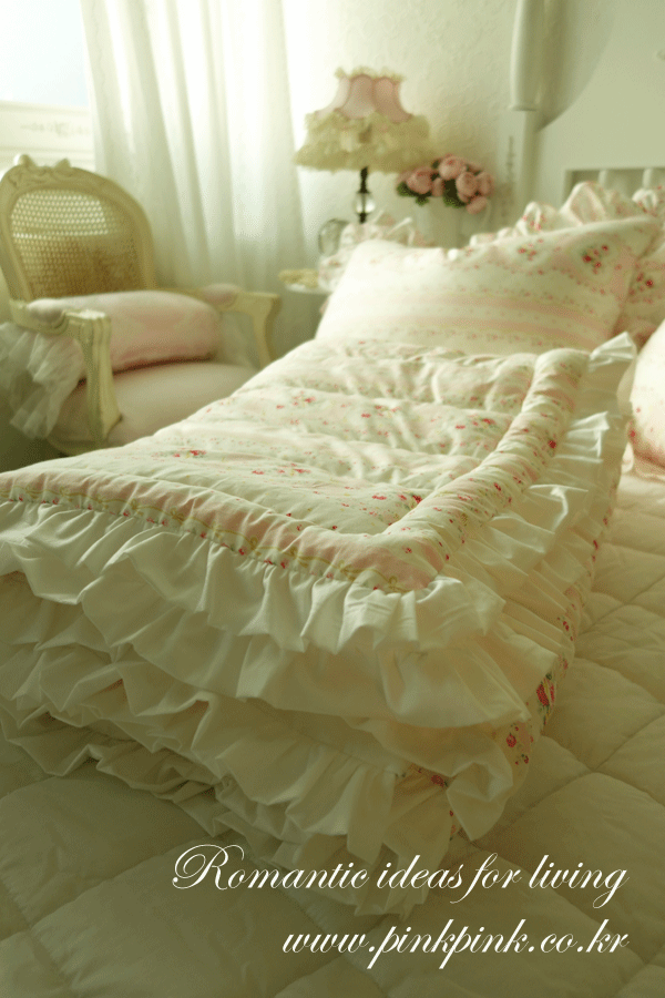 쉐비 하트 스트라입 양면 프릴 패드