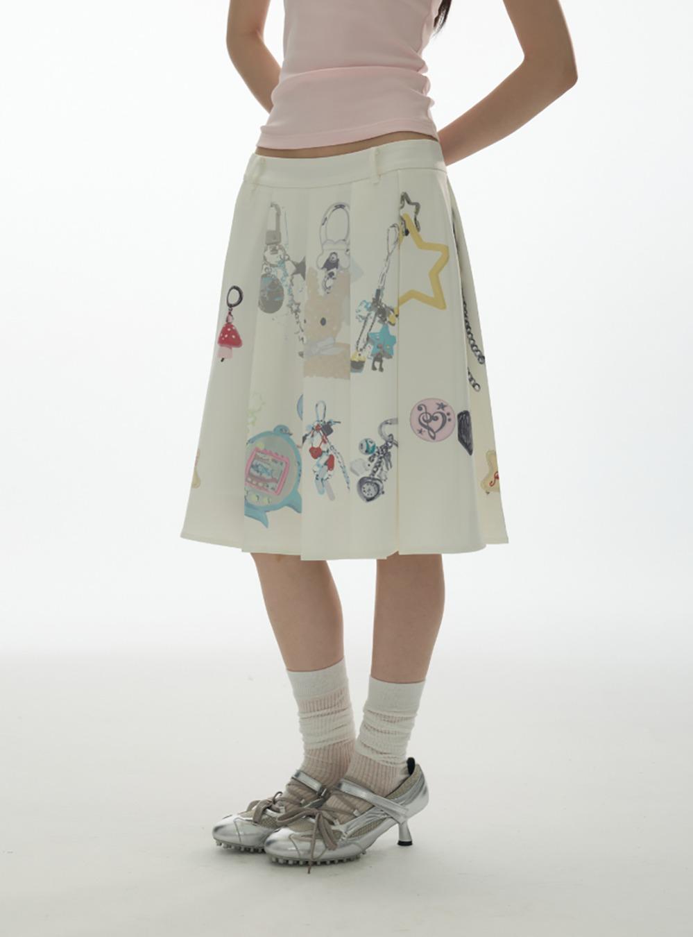 Pendant Print Pleated A-Line Skirt