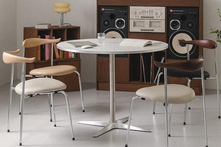 브리즈 실버엣지 화이트 블랙 HPL 미드센추리 원형 식탁 카페 테이블