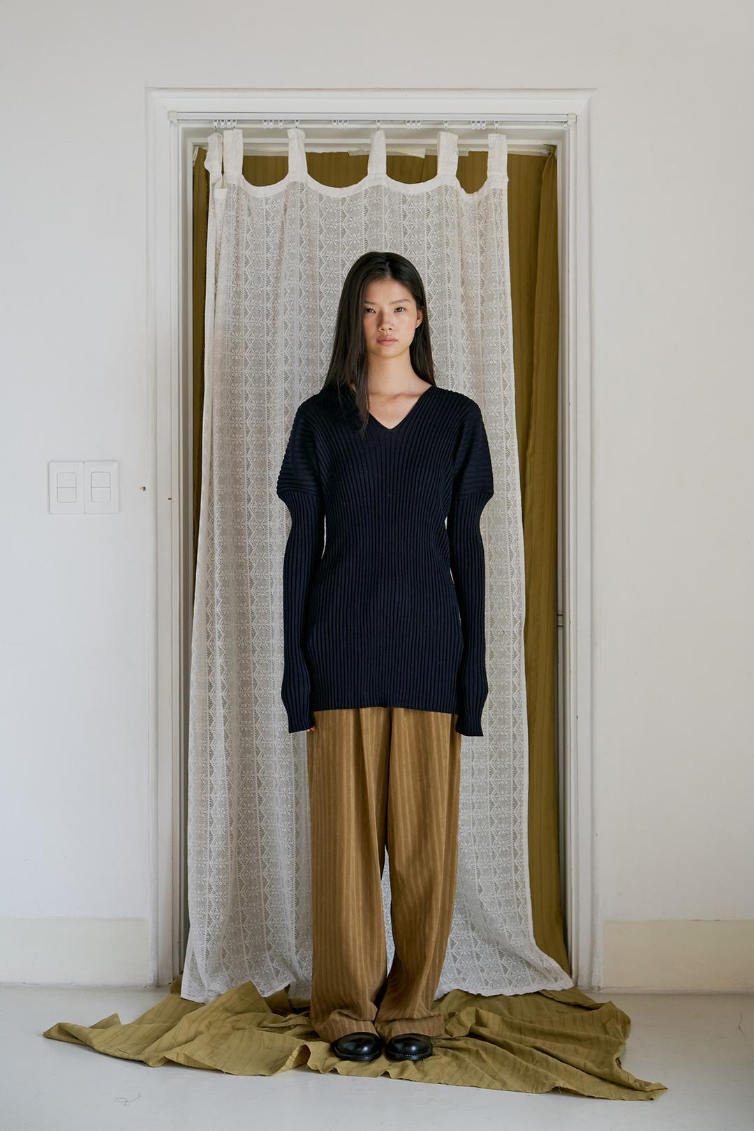 line ribbed knit_deep navy