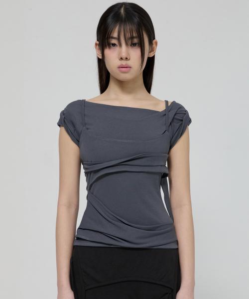 Layered Bustier T-Shirt (FL-108_Charcoal)