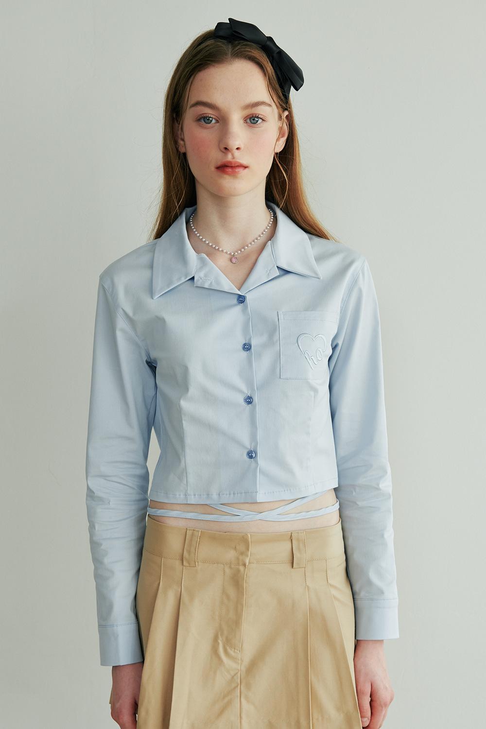 Ribbon Crop Shirt - SKY BLUE
