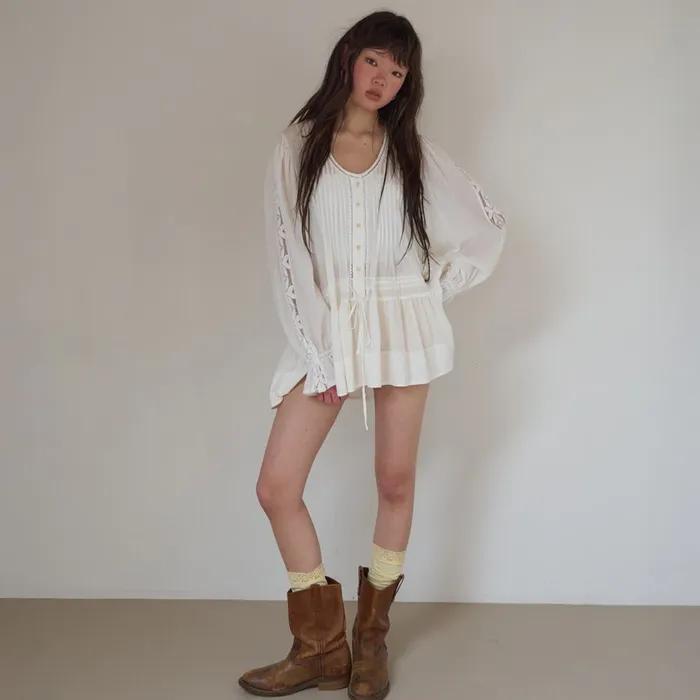 Bohemian Pintuck Mini Dress / Ivory
