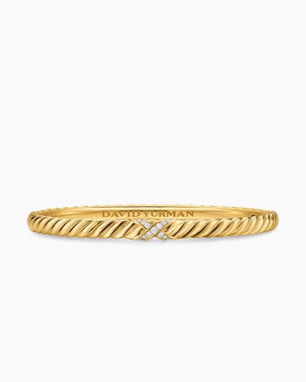 Sculpted Cable X Bracelet in 18K Yellow Gold with Diamonds, 4.6mm