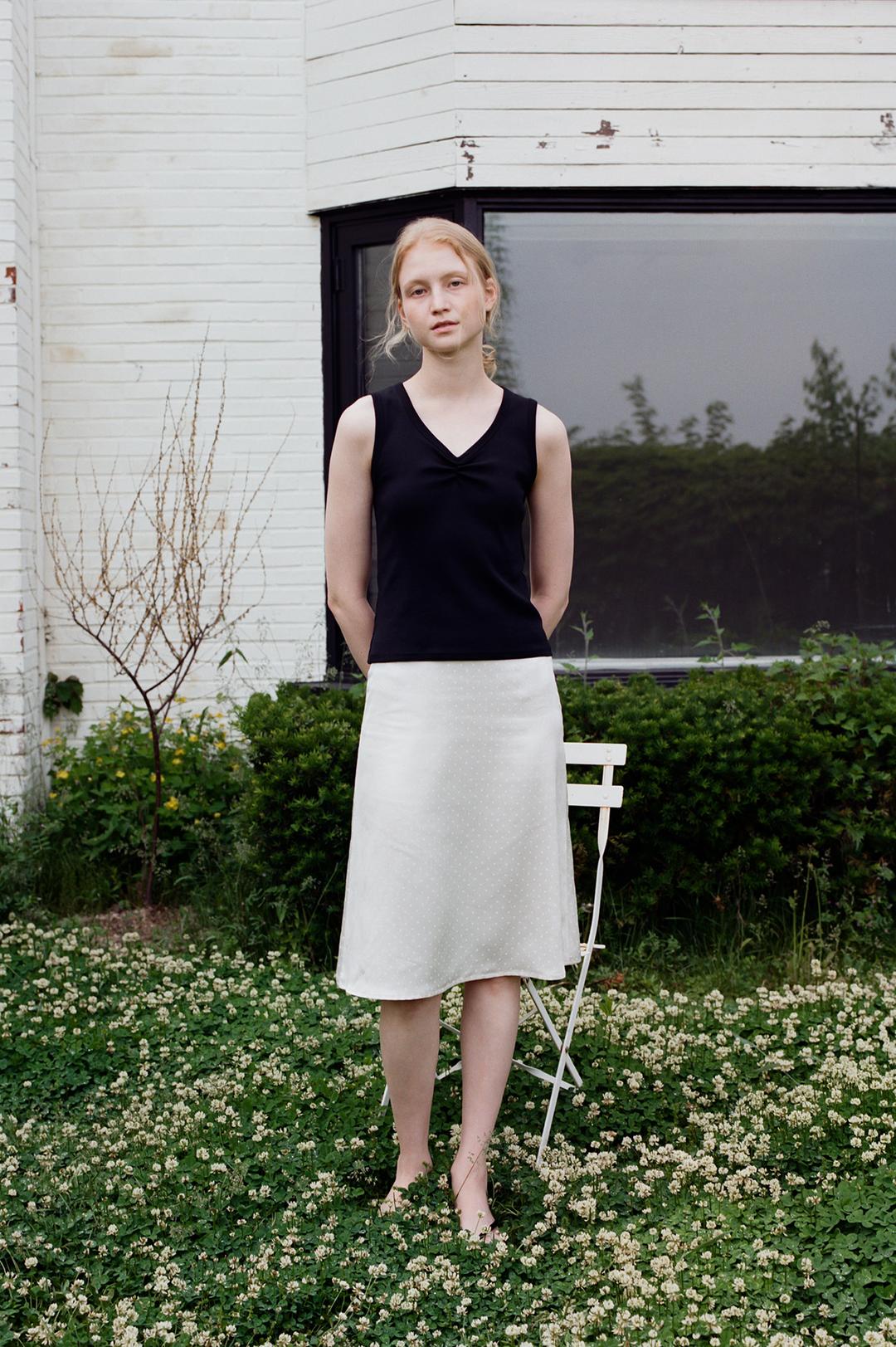 Dot Satin  Midi Skirt (Ivory)