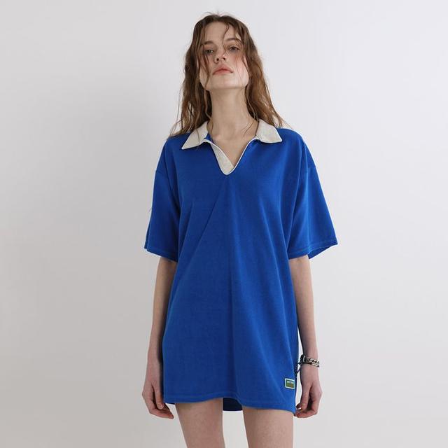Terry Open-Collar Dress (Cobalt)