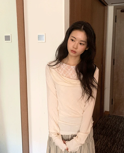 draped lace tee / 4color