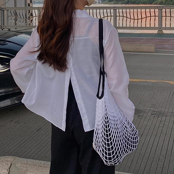 [5천장돌파/요청재입고][made] 크러쉬 링클프리 백버튼 크롭 셔츠 신상/백트임/카라/무지/셔츠/크롭/백버튼/뒷트임/베스트/여성/데일리