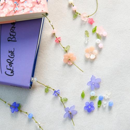 벚꽃 도라지꽃 비즈 끈 꽃 책갈피 끈갈피 만들기 DIY 키트 [예쁜 북마크 선물 세트 데이지 네잎클로버 책 갈피 독서용품 북마커]