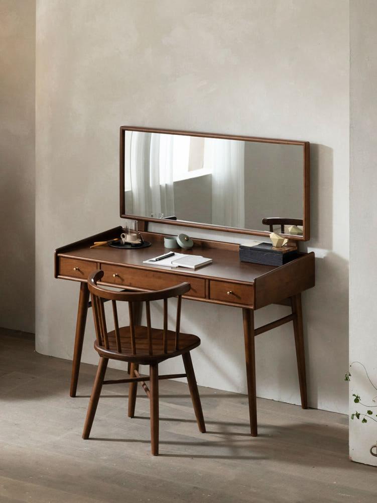 라움에스알 멋진날 수납형 서랍 책상 & 원목 화장대 거울세트 월넛