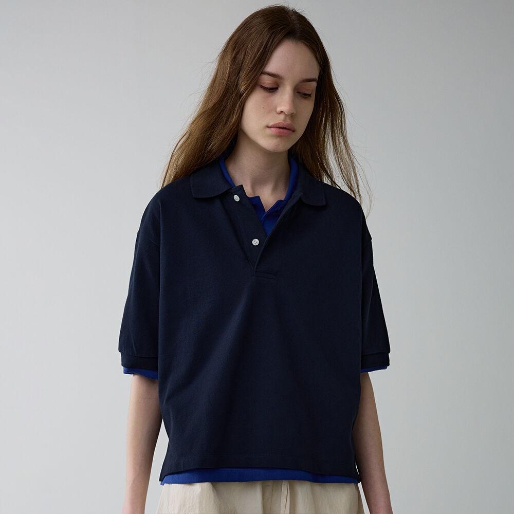 [2차 6/5예약배송] 크롭 카라 티셔츠_navy