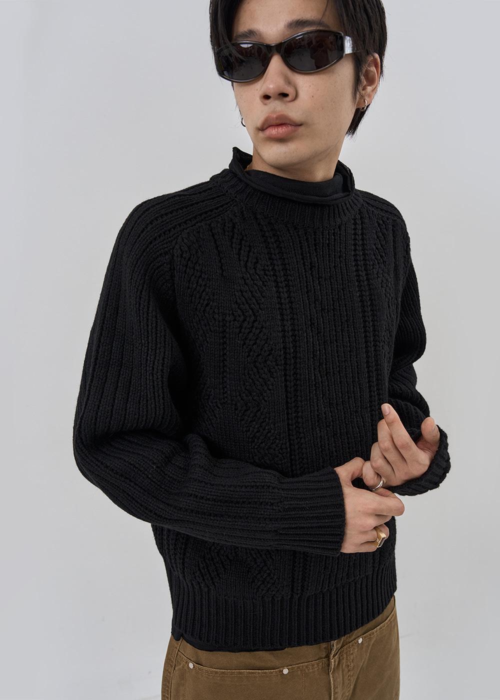 (m) Aran cable knit_black