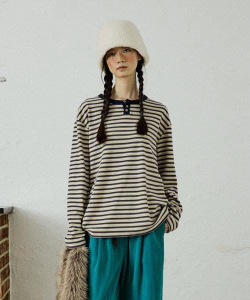 코코아 스트라이프 티_브라운