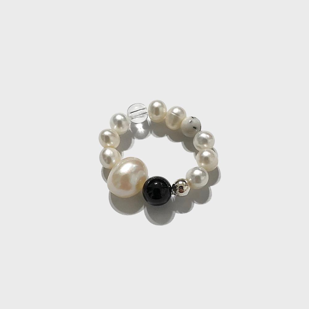 [925 Silver] Mixed Pearl Black Ring