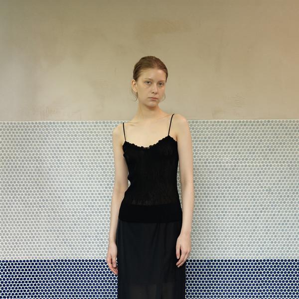 SHEER FRONT SLIT MIDI SKIRT