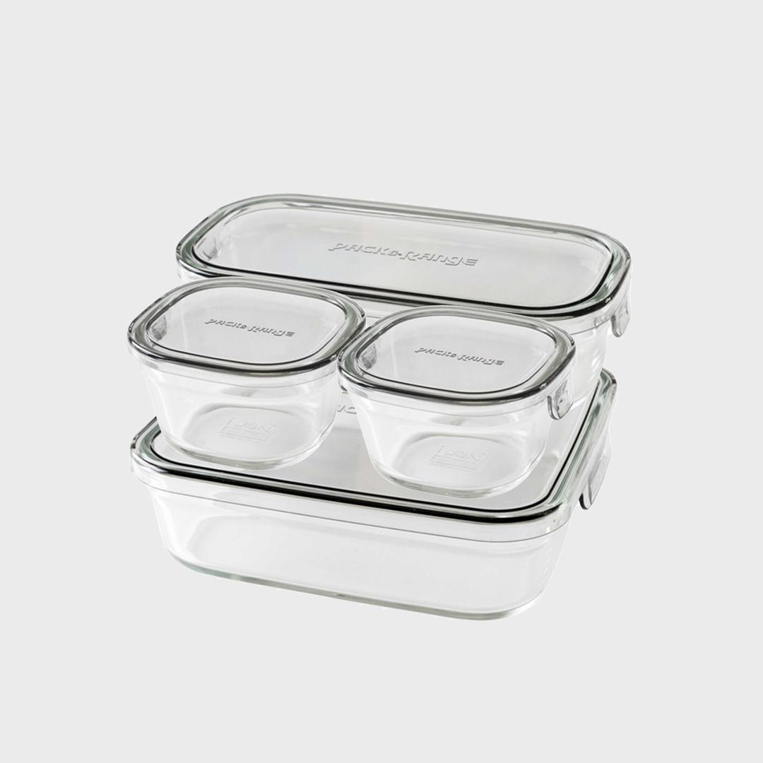 [이와키] IWAKI 팩&레인지 반찬통 - 쿨그레이 사각 3종 미니 세트 (총4pcs)
