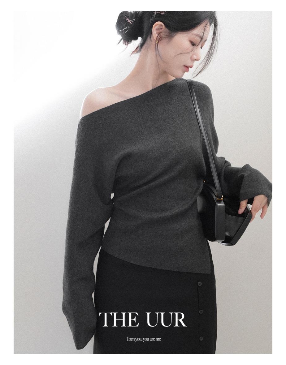 [10일소요] uur shore bare shoulder knit [charcoal]