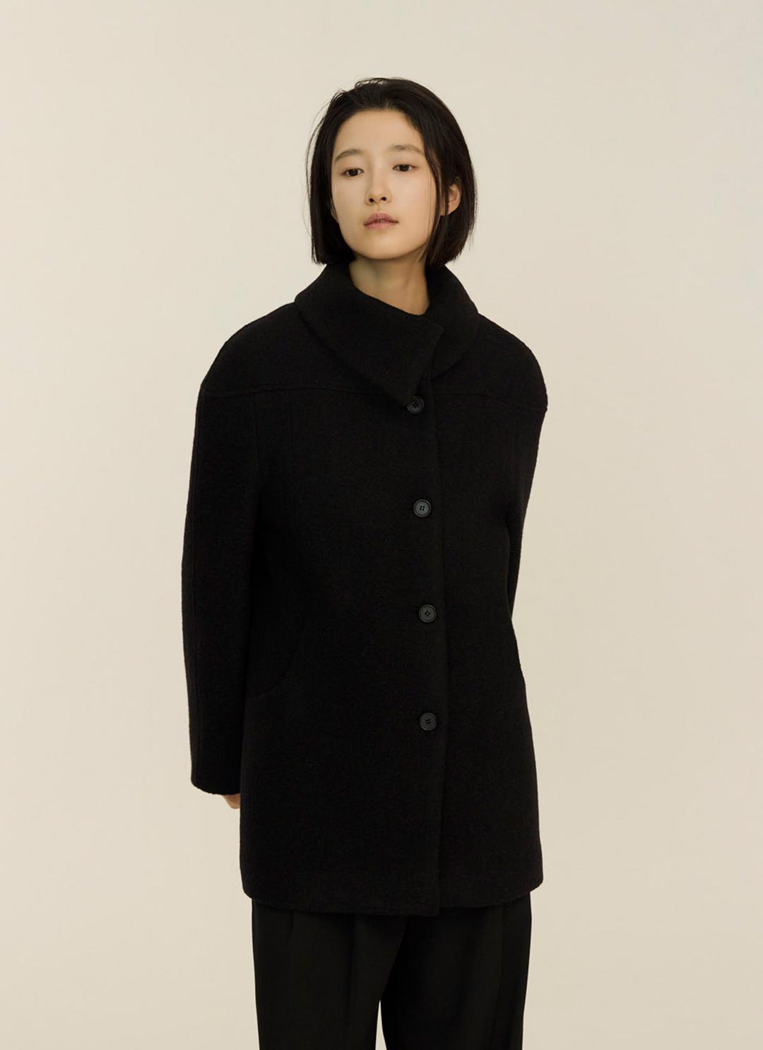 alpaca curve collar half coat_bk (11/21 이내 출고)