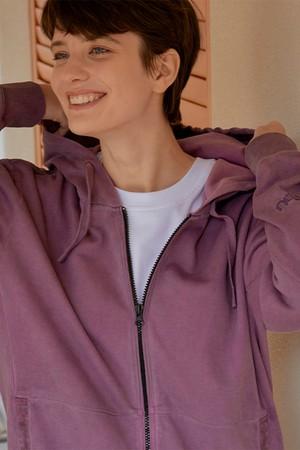 가먼트 다잉 면 테잎 포켓 스웻 후드 집업 Violet