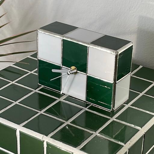 스테인드글라스 타일 시계 스탠드 탁상시계