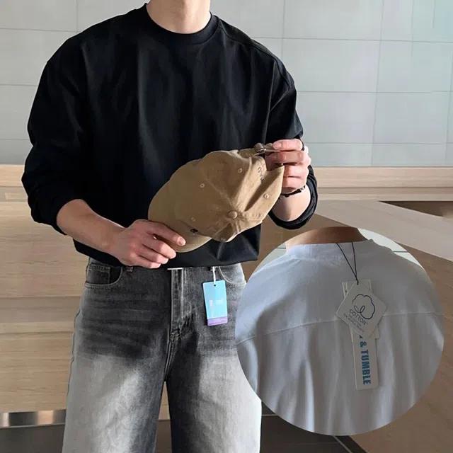 [1+1할인] 오버핏 프리미엄 USA 코튼 어깨절개 긴팔티