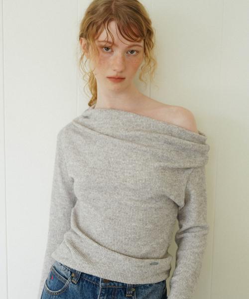브리 소프트 원숄더 니트 탑_그레이