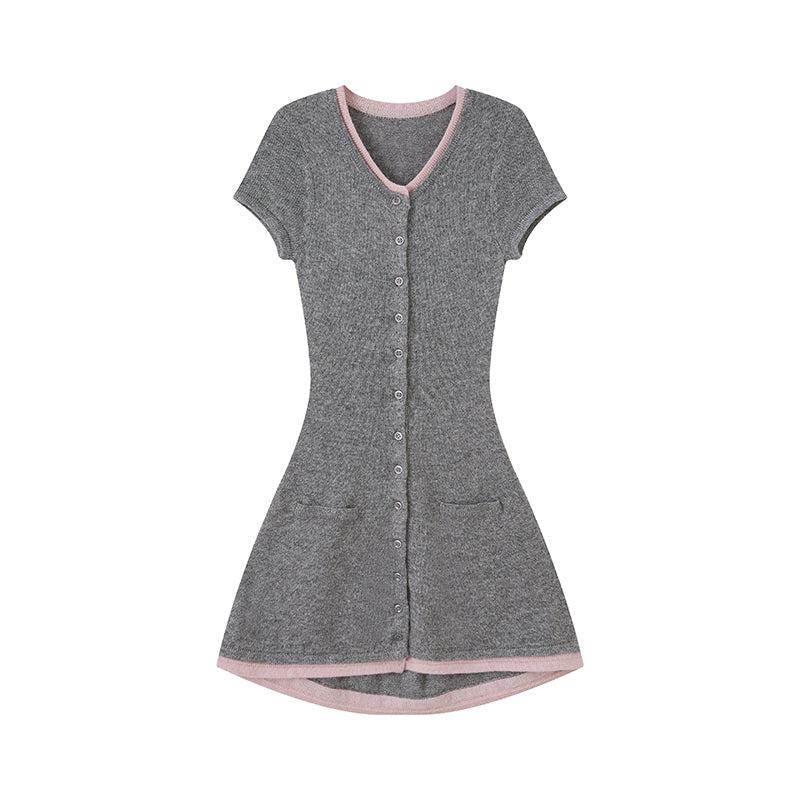 THE LAYERD LOOK KNIT DRESS & SHORTS - Gray / XS / Dress