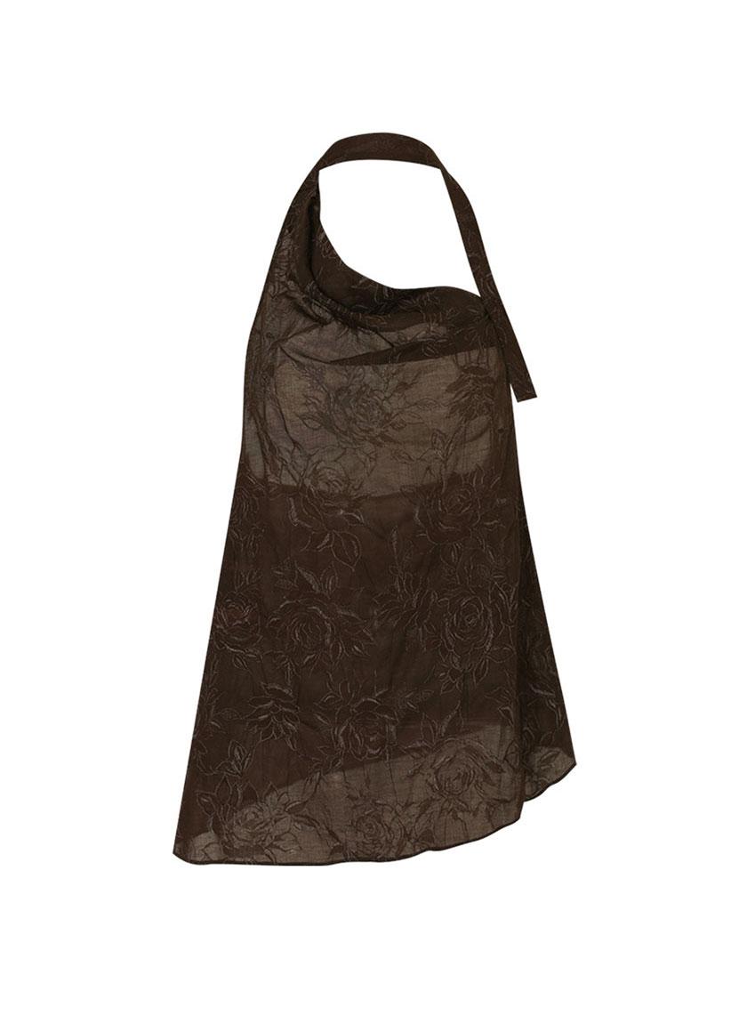 Draping Floral Halter Top (Brown)