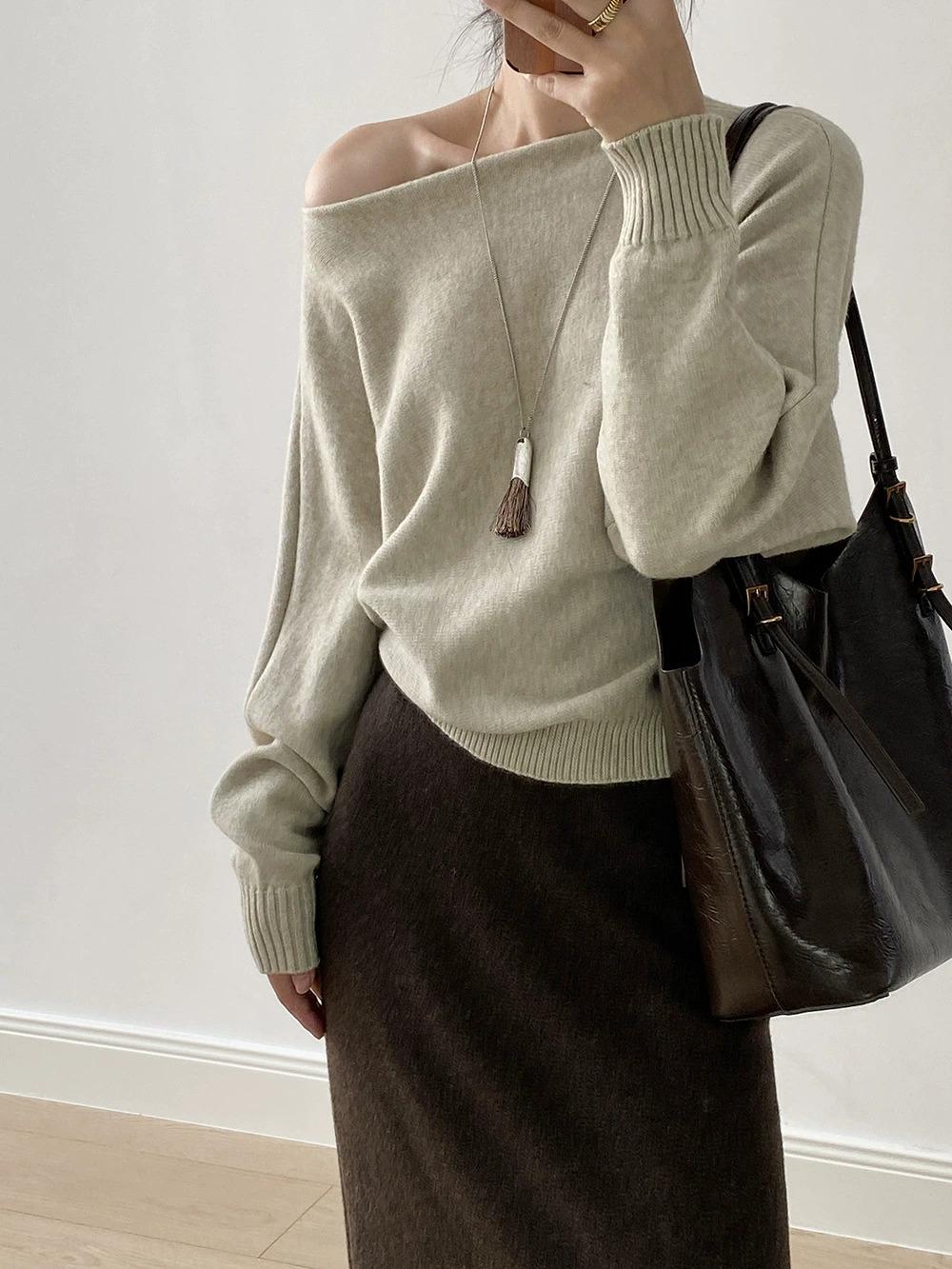 Patata 오프숄더 루즈핏 니트