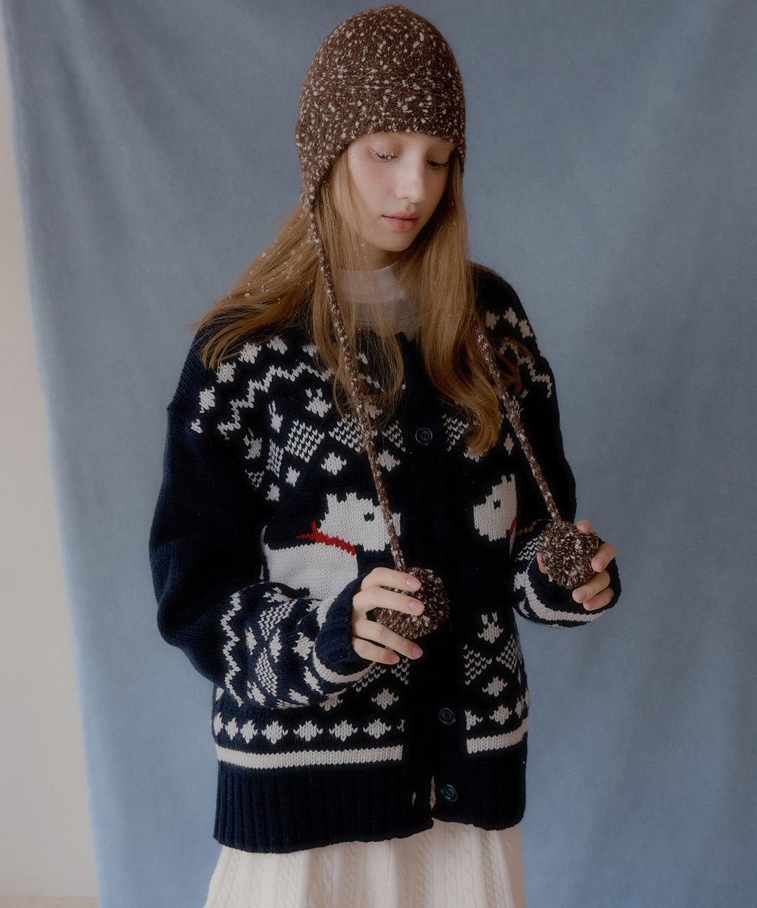 [12/23 순차배송] Scottish Terrier Cowichan Wool Cardigan ( Navy )