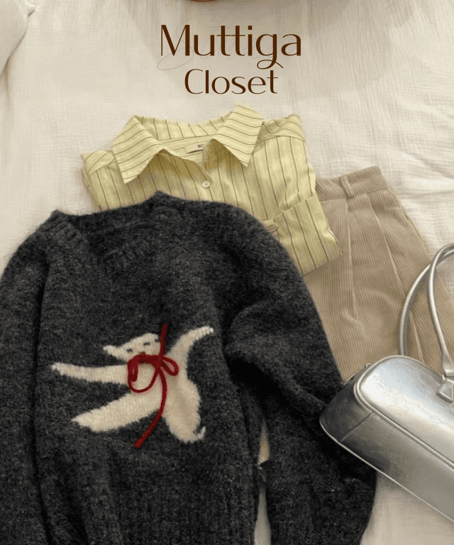 무티가클로젯 [러블리💗] 곰돌이 리본 알파카 니트