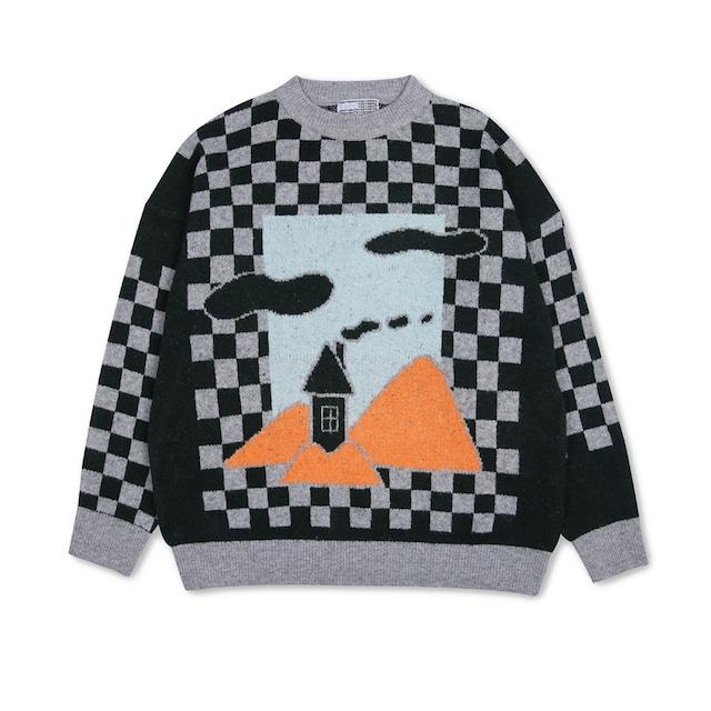 [YOUTHBATH] FOREST CHECKERBOARD KNIT(GR) 正規品 韓国ブランド 韓国通販 韓国代行 韓国ファッション ニット