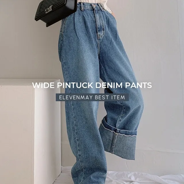 [당일발송/💙7차재입고💙연청,흑청 추가/빅사이즈/S~3XL] 와이드 핀턱 청바지 밴딩 하이웨스트 데님 팬츠