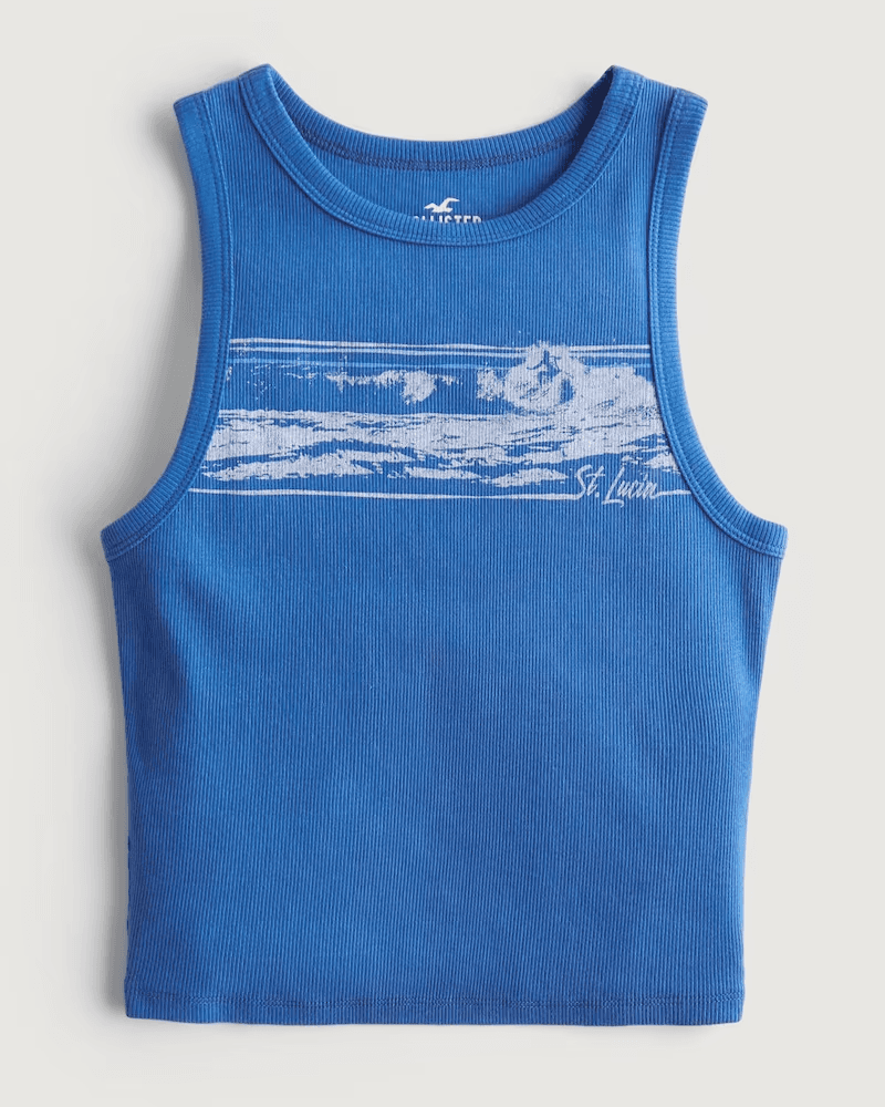 High-Neck Ribbed St. Lucia Graphic Tank