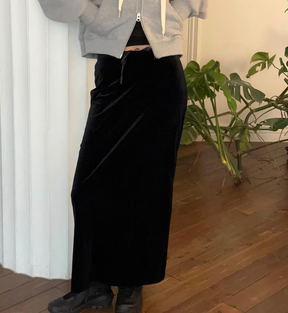 108Pound 108파운드 벨 롱 스커트 벨벳 밴딩 뒷트임 연말룩 3colors
