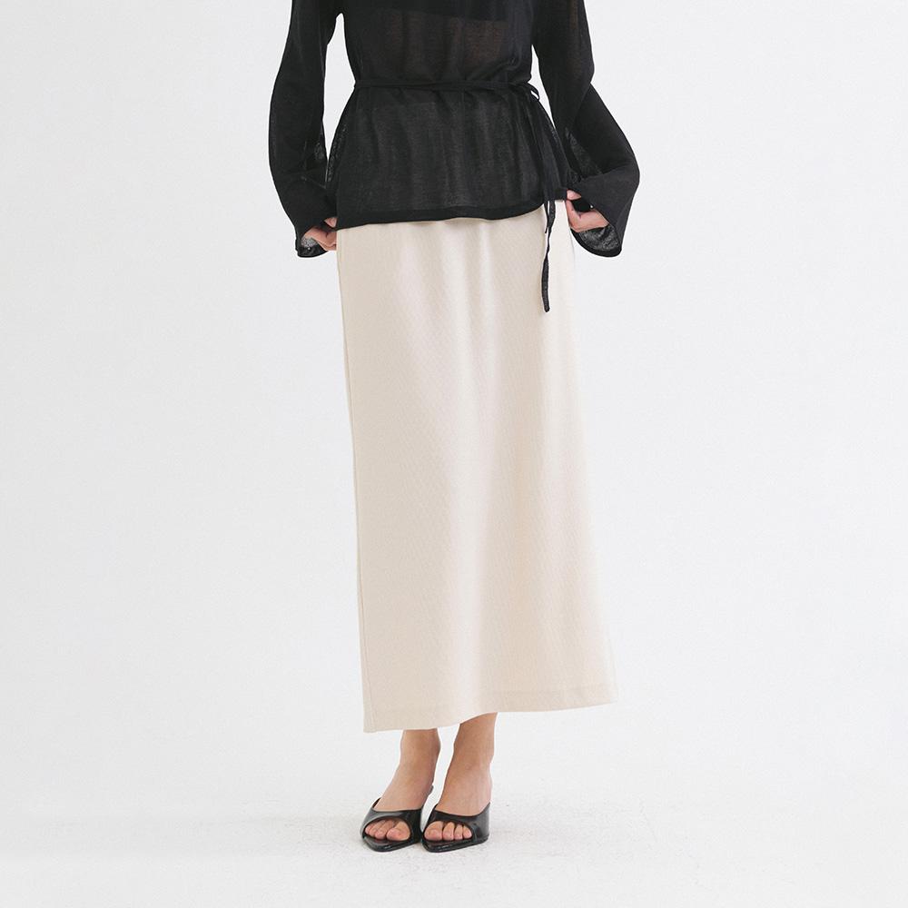 SIST9048 셔링 밴딩 골지 롱 스커트_Vanilla cream