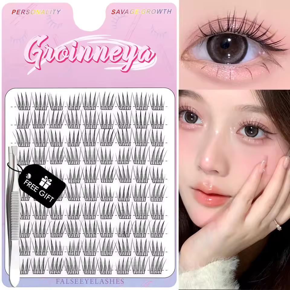 GROINNEYA 가닥 속눈썹 연장 키트 확대 된 눈을위한 귀여운 고양이 발 거짓 속눈썹 한국 여배우 자연 메이크업