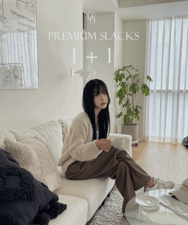 (1+1) 숏앤롱 4컬러 찰랑 하이웨스트 투핀턱 와이드 슬랙스