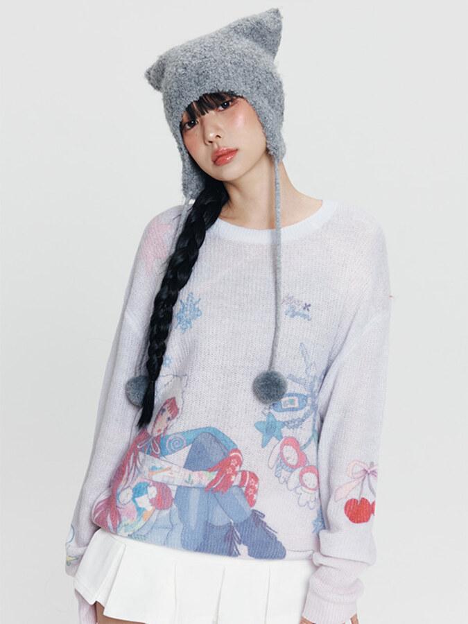 키르시 X 피투 폼폼 니트 비니 [멜란지 그레이]