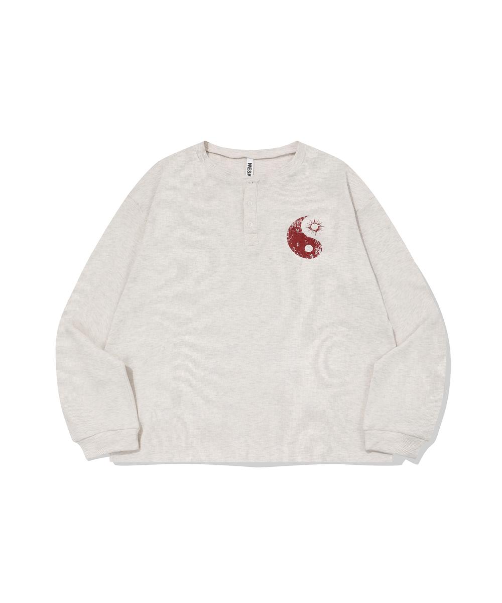 YINYANG GRAPHIC PRINTED WAFFLE HENLEY NECK (MELANGE)