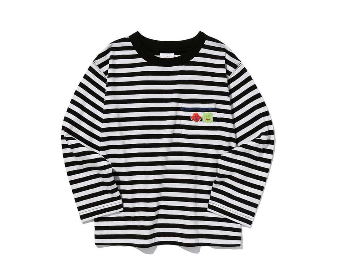 키르시 X 미사키 카와이 키즈 아트워크 스트라이프 티셔츠 [블랙]