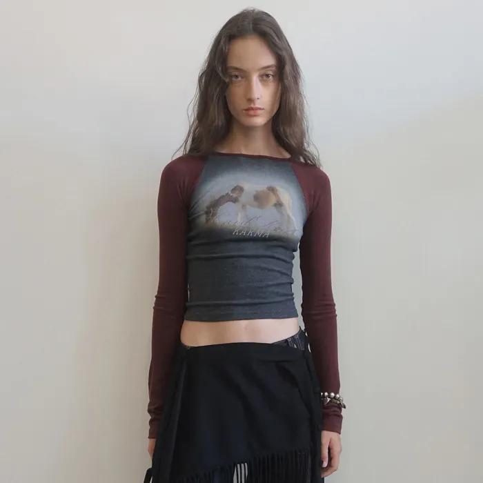 Good Karma Raglan Tee Charcoal/Burgundy