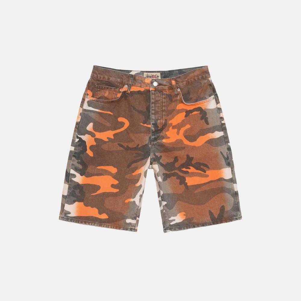 스투시 스프레이 다이 빅 올 숏츠 오렌지 카모 반바지