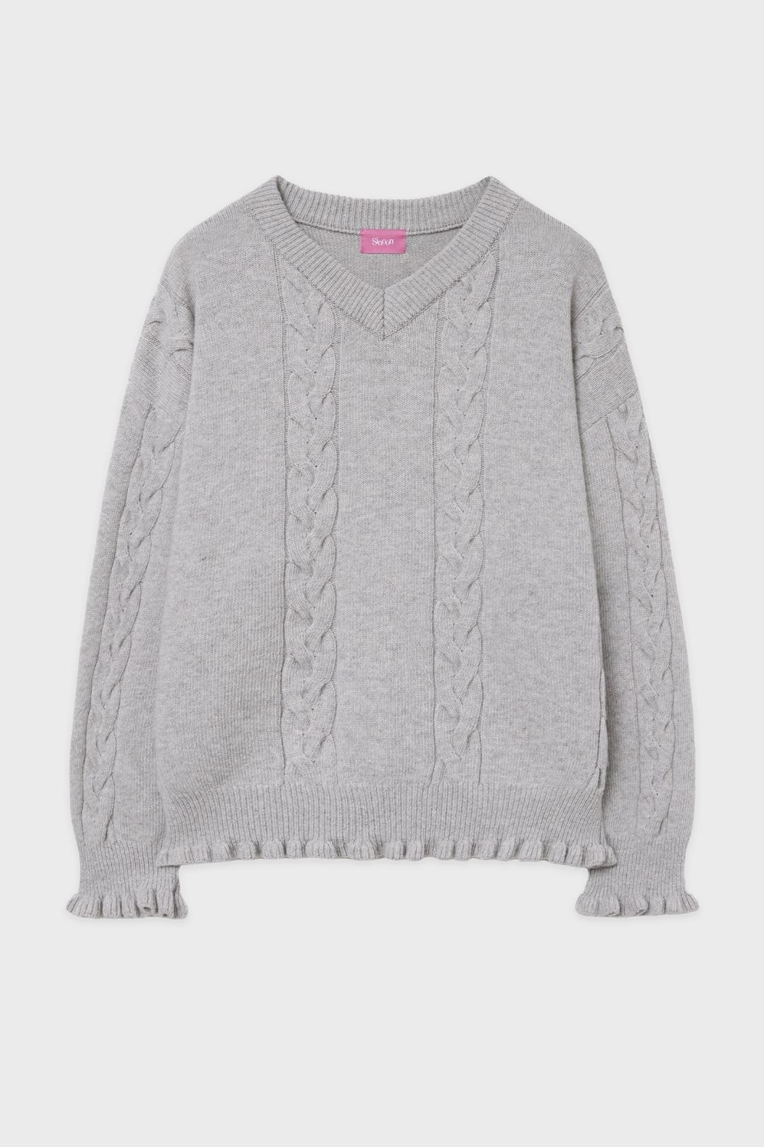 SN Cable V-neck Pullover (Grey)