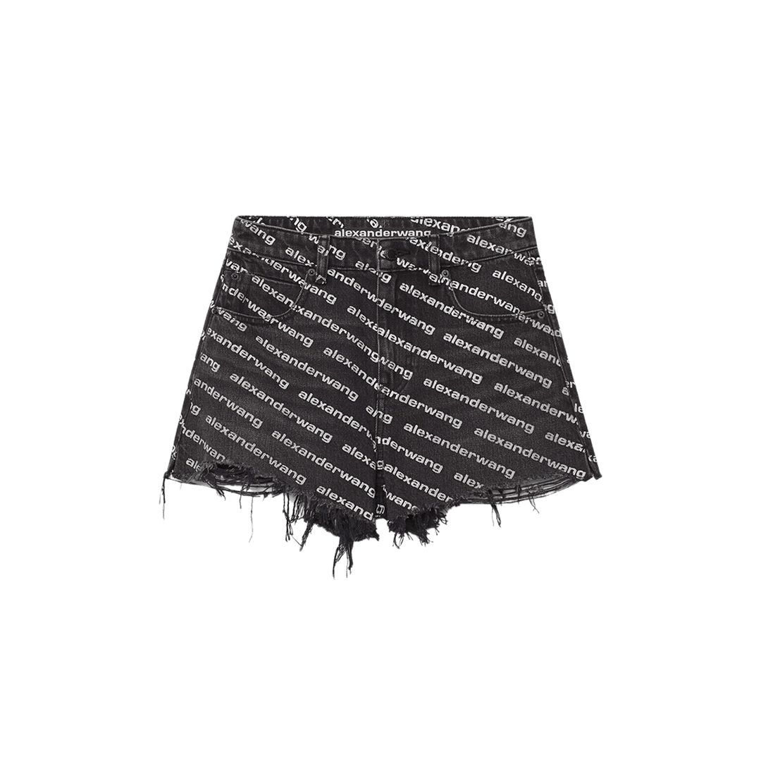 (W) Alexander Wang Bite Logo Shorts in Grey Aged Denim