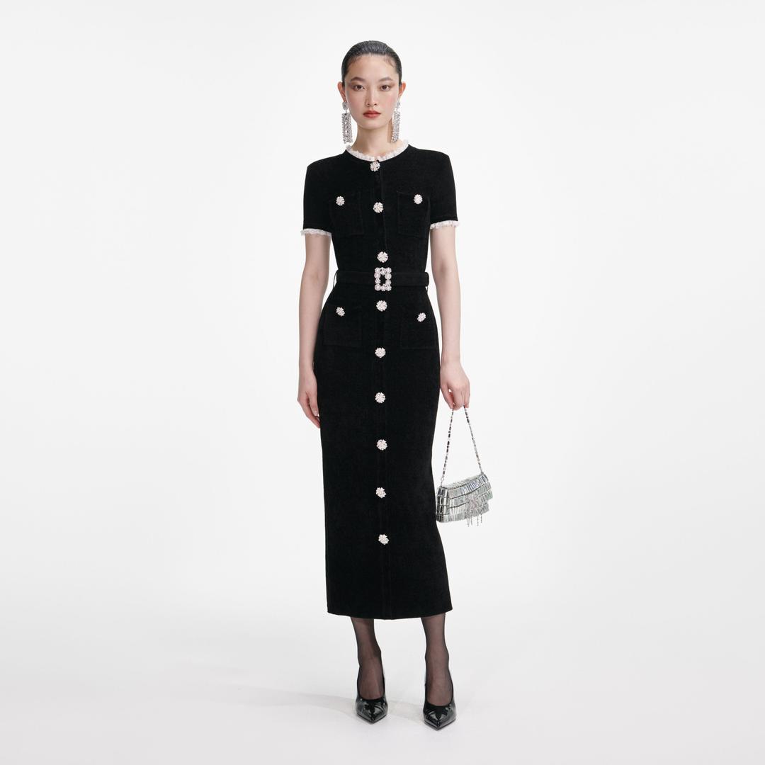 Black Chenille Knit Midi Dress - XS