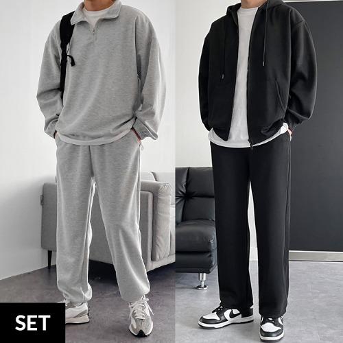 [SET] 반집업맨투맨 후드집업 + 와이드팬츠 조거팬츠 5829