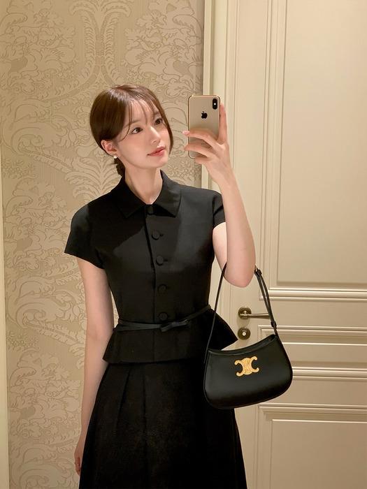 [세린PICK][바로 발송] Cap-sleeve Jacket(벨트 제공)/ Black(2color)