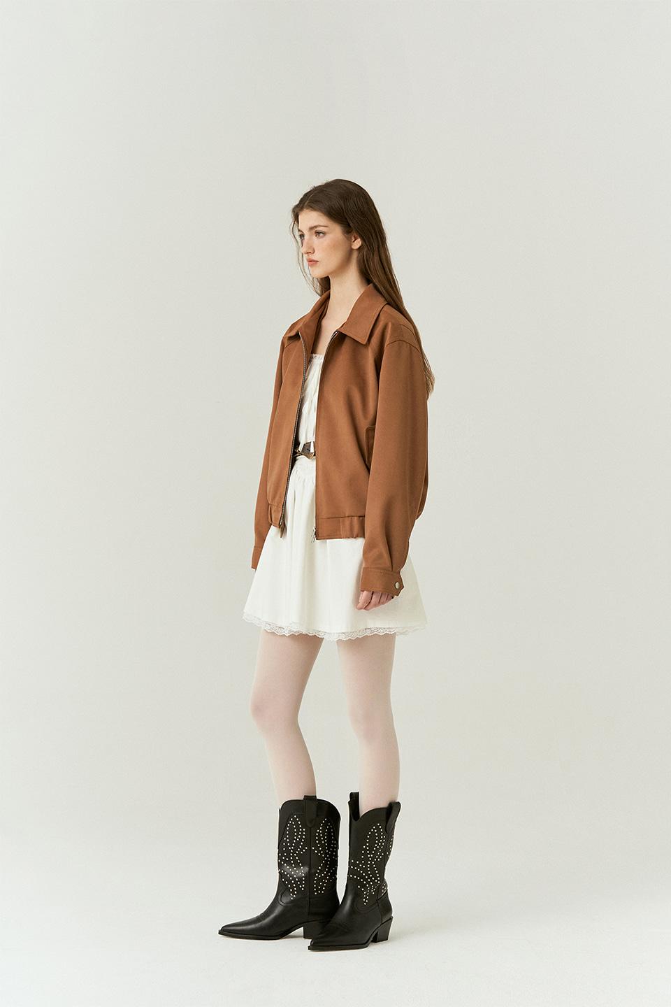Vegan Leather Suede Crop Bomber in Camel